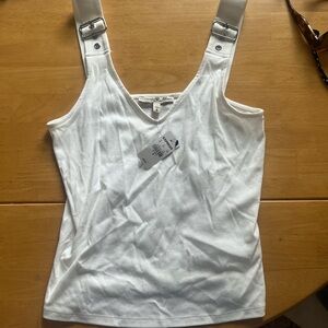Express white tank top with buckle straps. Never worn, tags still on